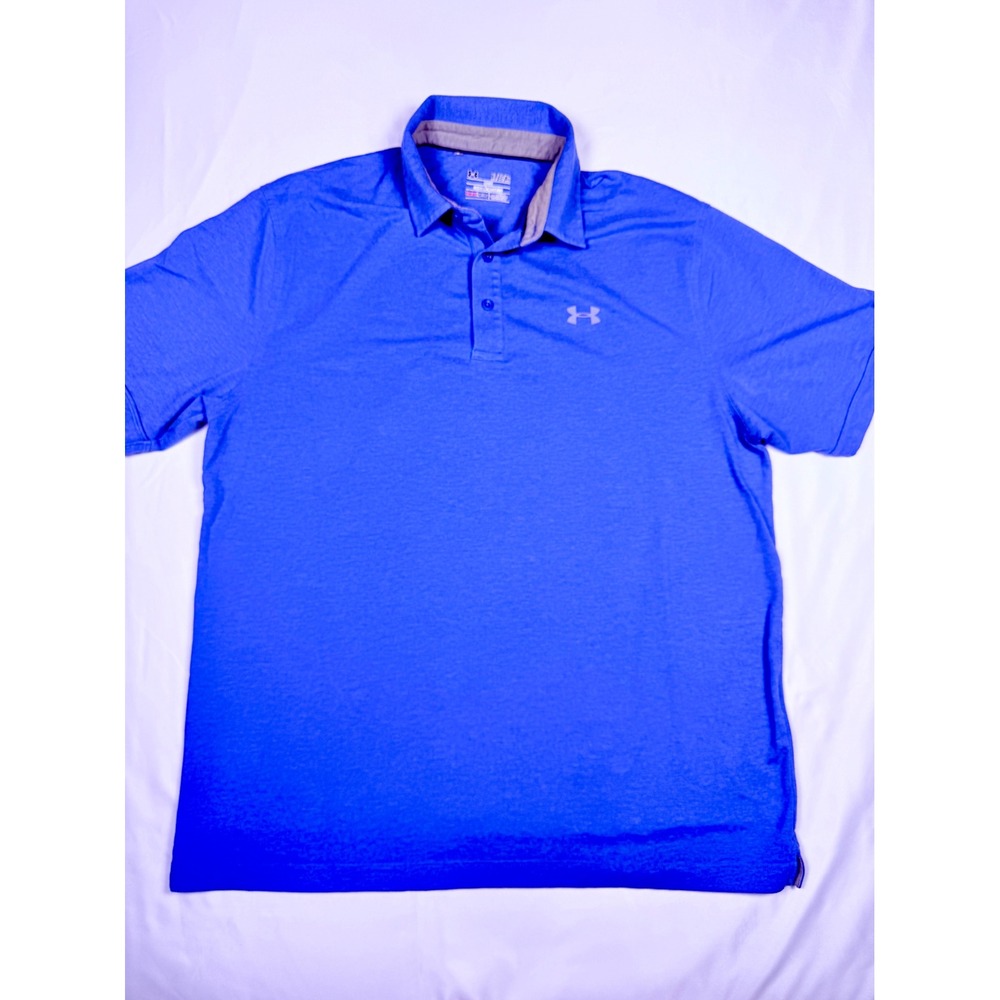 Under Armour HeatGear Blue Polo Shirt XL‎ Loose Fit Golf Active Hem Repair
